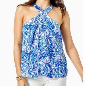 Lilly Pulitzer Rori Top in Baha Blue Bird is the Word Size L